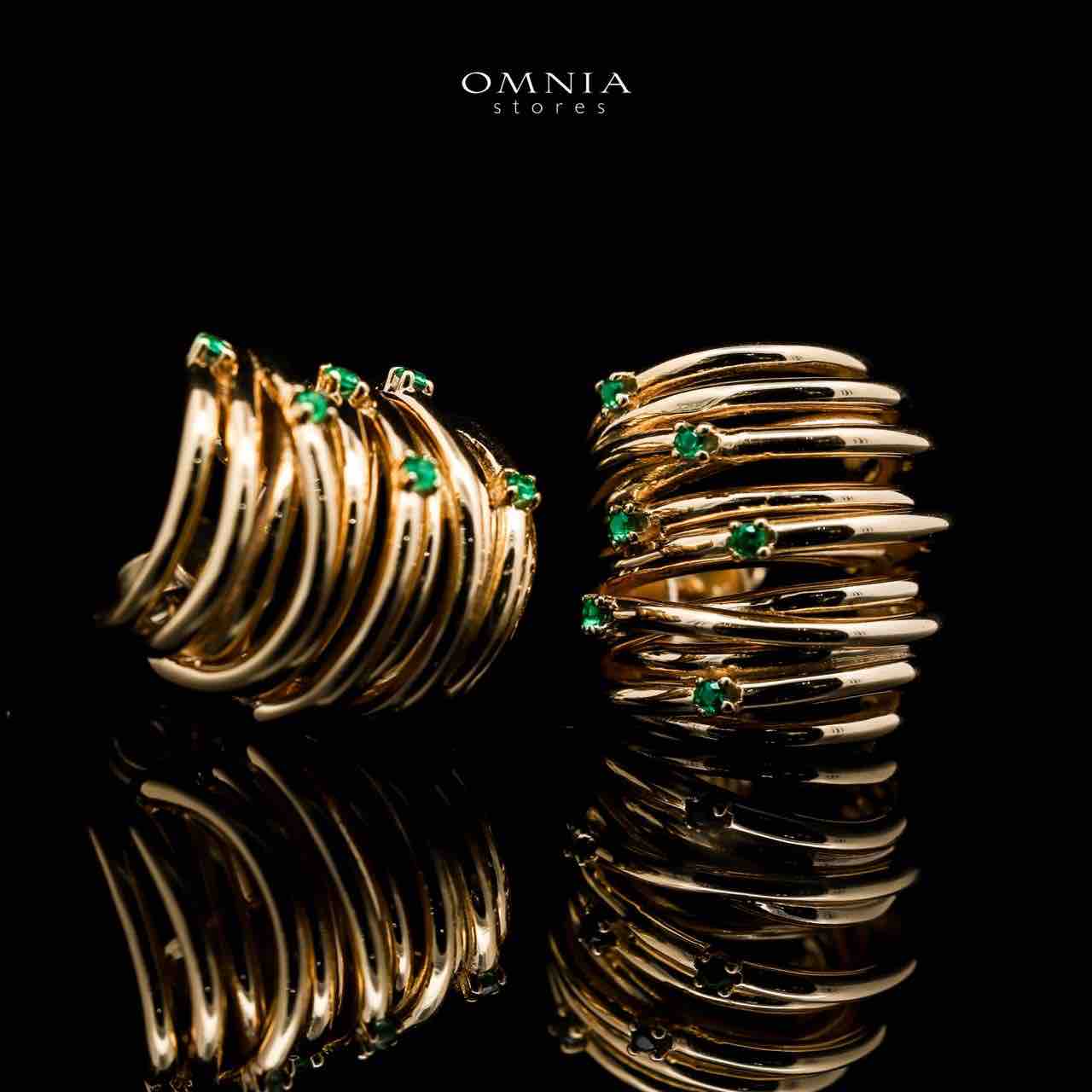 Omnia Dhuriyyah Golden Spiral Stud Earrings in 925 Silver with High-Quality Green Simulated Diamonds - Image 3