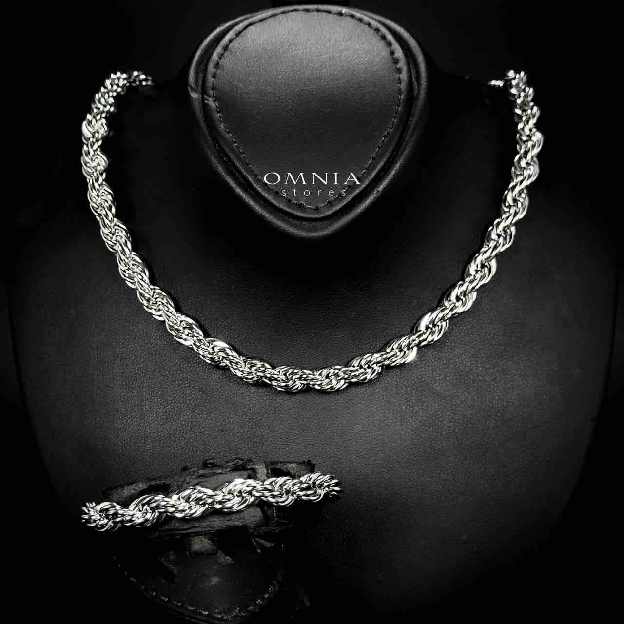 Omnia Faridah Silver Color Necklace and Bracelet Set in High-Quality 8mm Stainless Steel