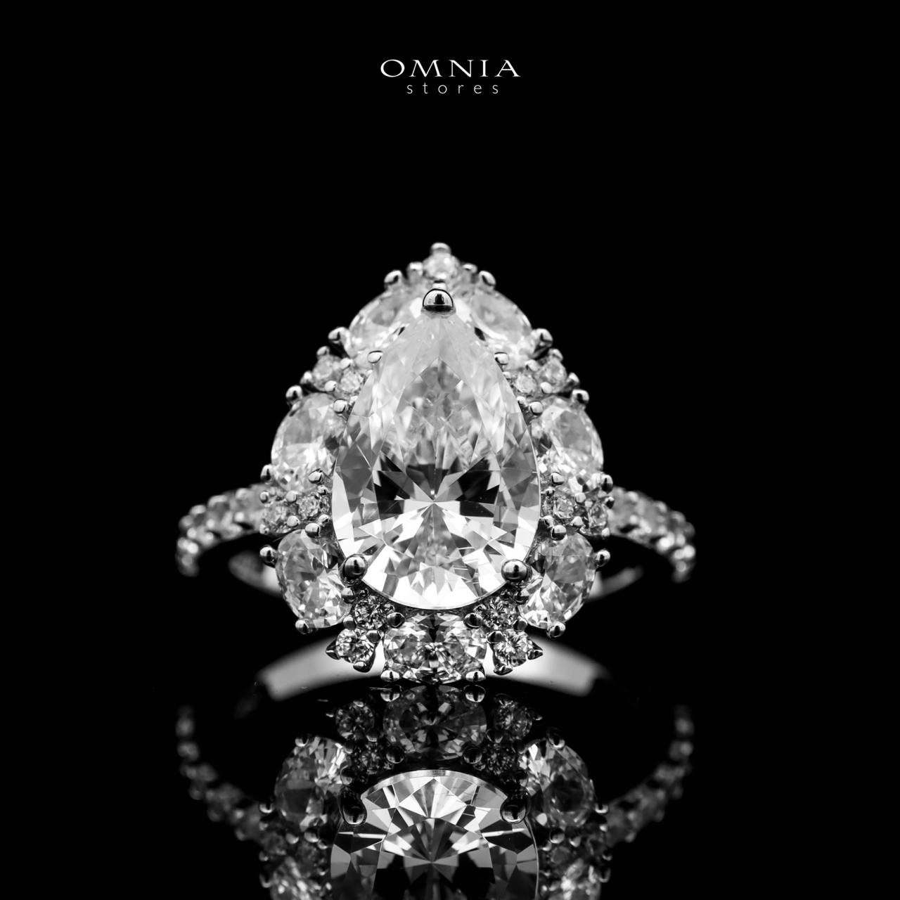 Omnia Sireesha Silver Ring in 925 Silver with High Quality White Simulated Diamonds Stones