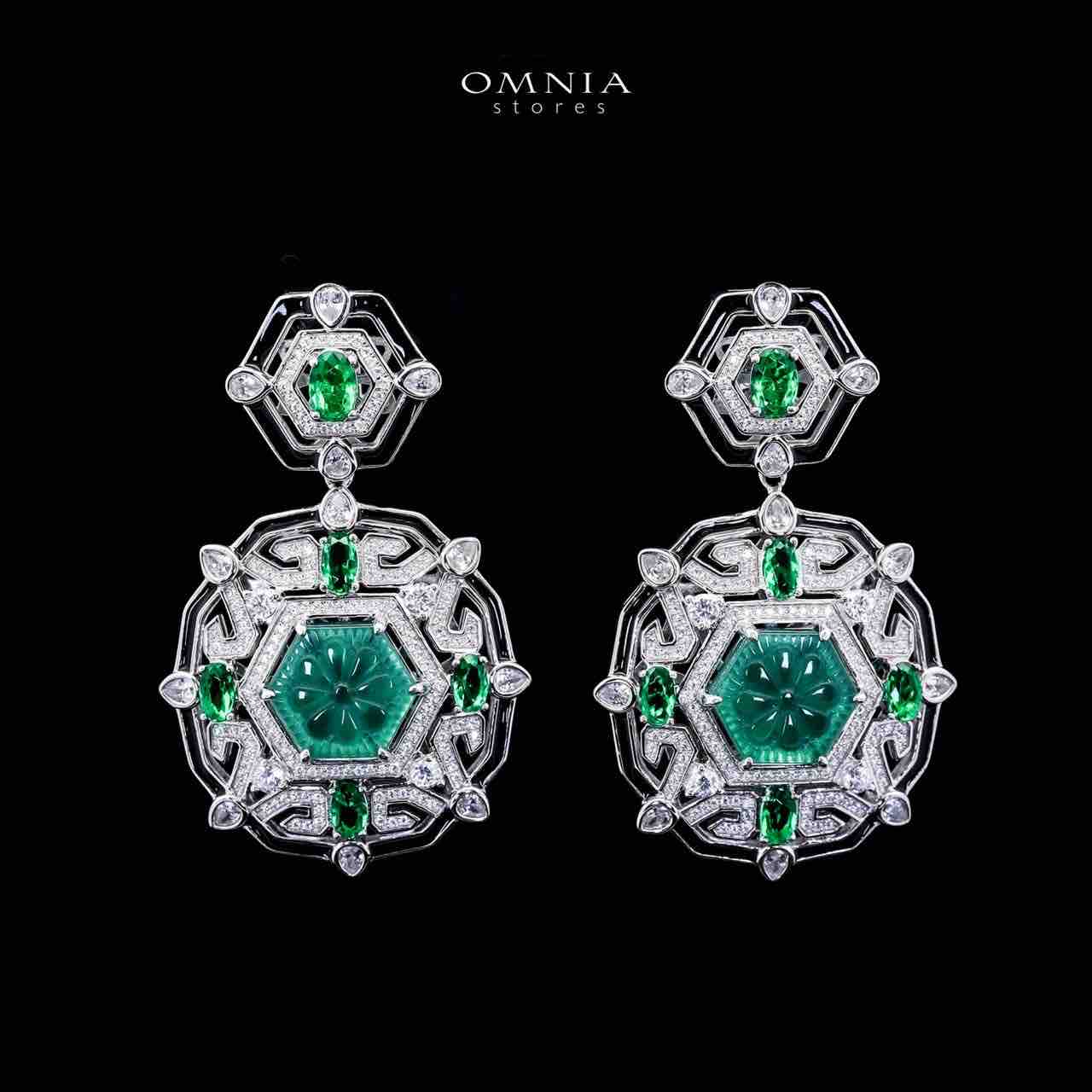 Omnia Siwar Silver Long Chain Necklace and Earrings Set 925 Silver in High Quality Green Simulated Diamonds Stones - Image 4