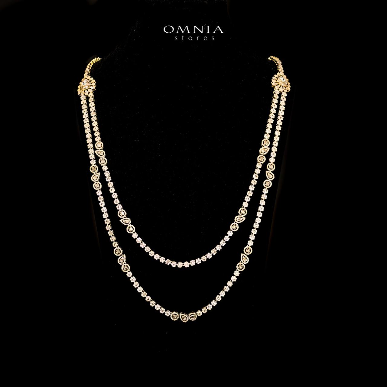 Omnia Ahad Bridal Golden Long Chain Set In Rhodium Plated With High Quality Zircon Stones - Image 2