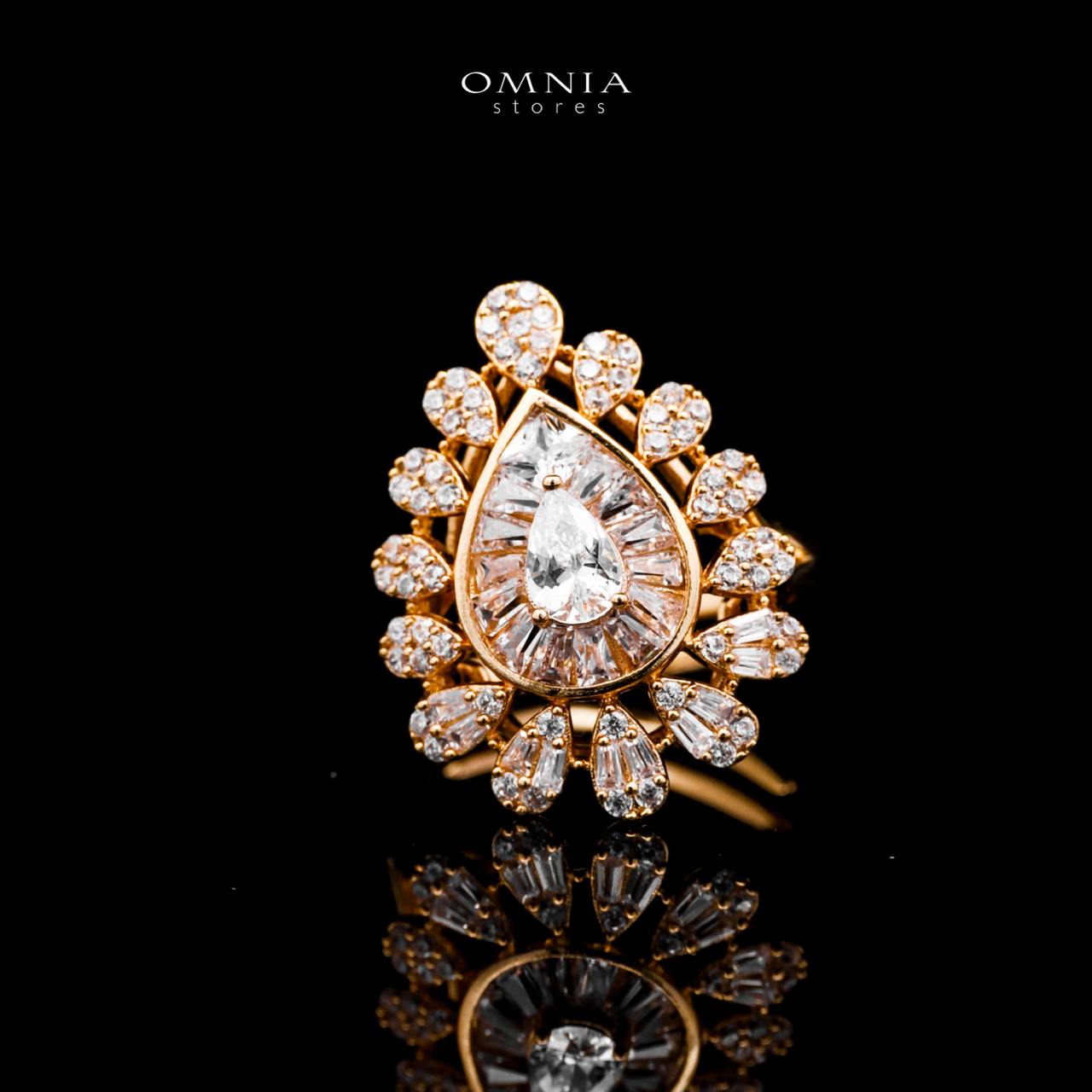 Omnia Ahad Bridal Golden Long Chain Set In Rhodium Plated With High Quality Zircon Stones - Image 4