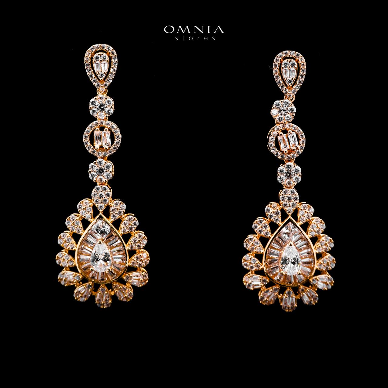 Omnia Ahad Bridal Golden Long Chain Set In Rhodium Plated With High Quality Zircon Stones - Image 3