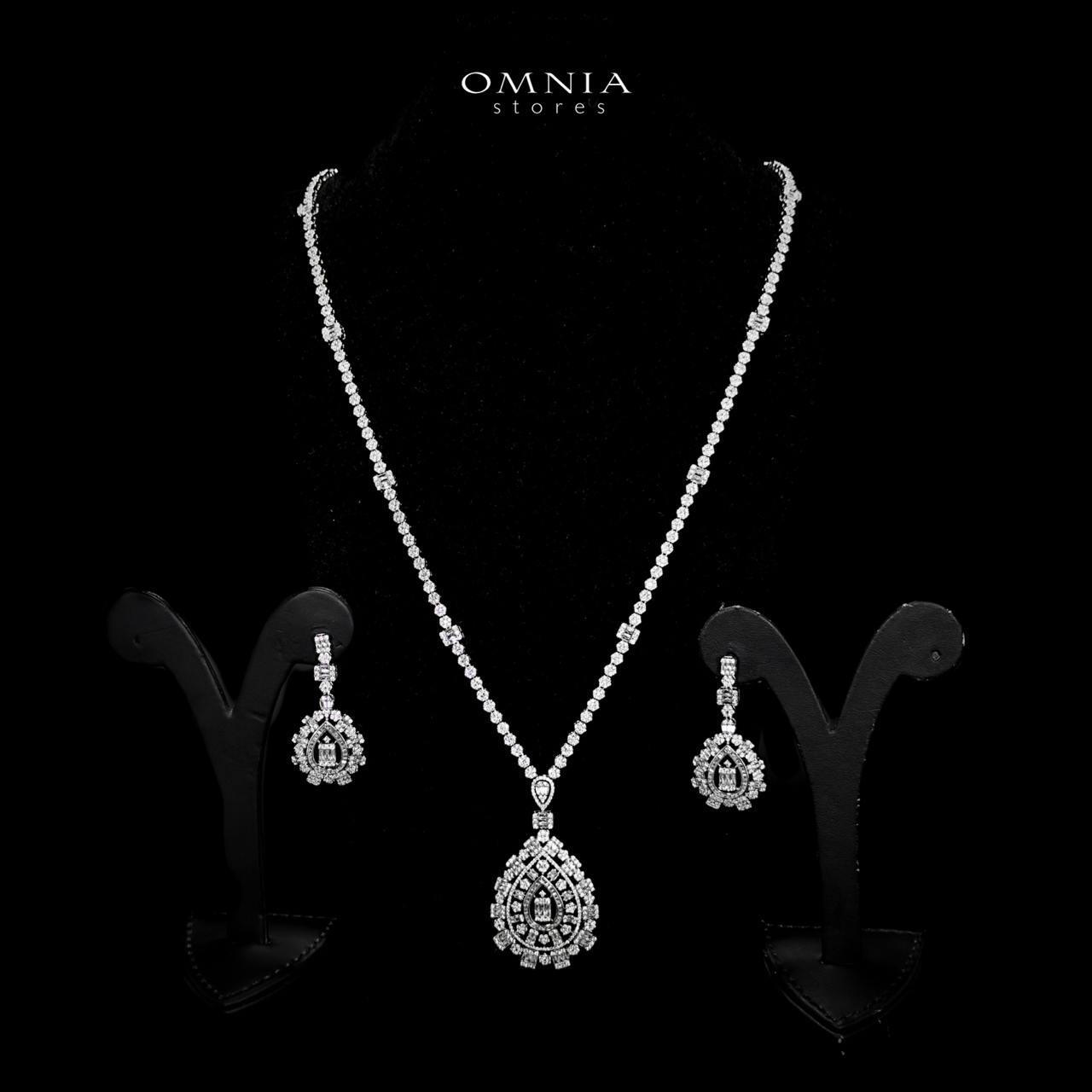 Omnia Zalfa White Bridal Long chain Set In Rhodium Plated with High Quality Zircon Stone