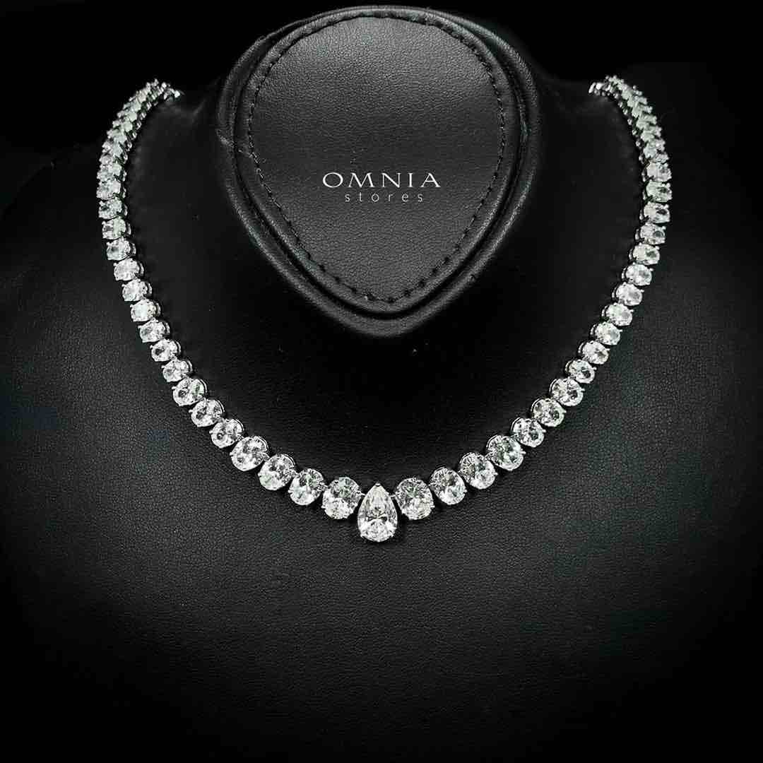 Omnia Sirah Necklace 925 Silver in High Quality White Simulated Diamonds Stones - Image 2