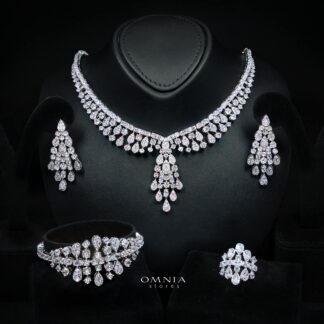 Omnia Minerva Luxury Bridal Full Set Accessories in High Quality Zircon Stone in Rhodium Plated