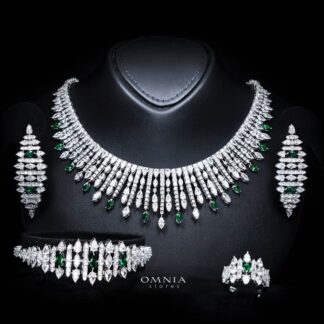 Omnia Lana Green Bridal Full Set in High Quality Zircon Stone Rhodium Plated