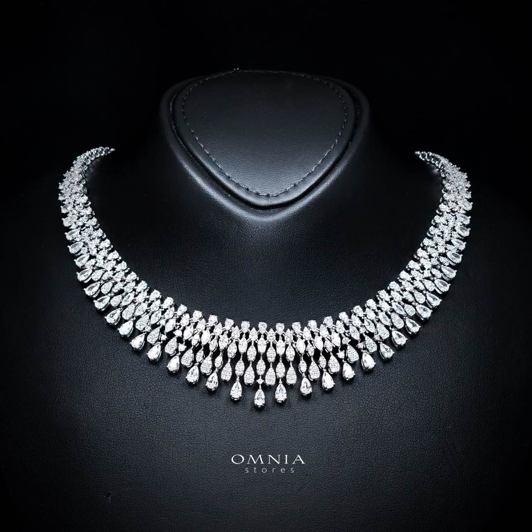Omnia Nazeera White Bridal Full Set in High Quality Zircon Stone Rhodium Plated - Image 2
