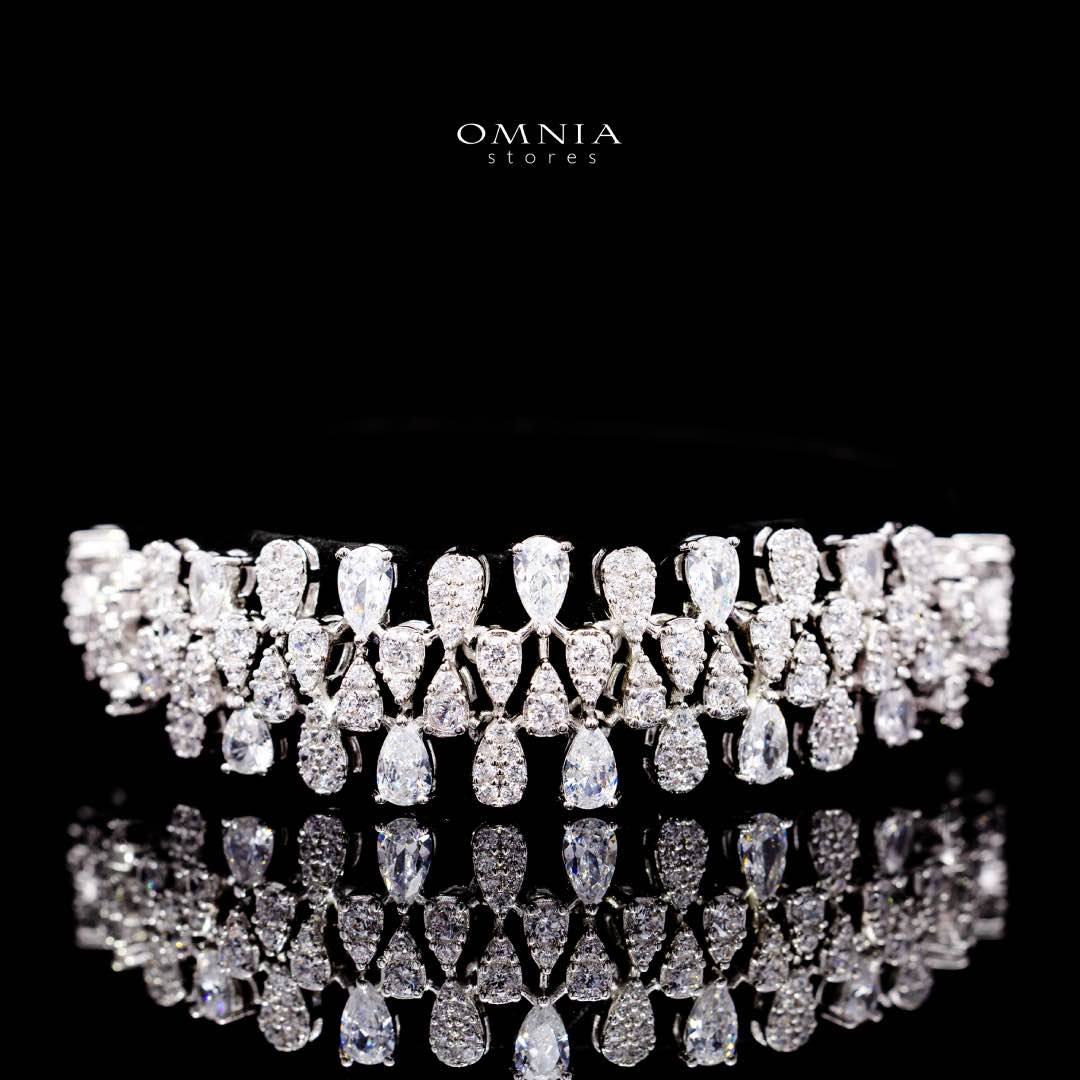 Omnia Nazeera White Bridal Full Set in High Quality Zircon Stone Rhodium Plated - Image 3