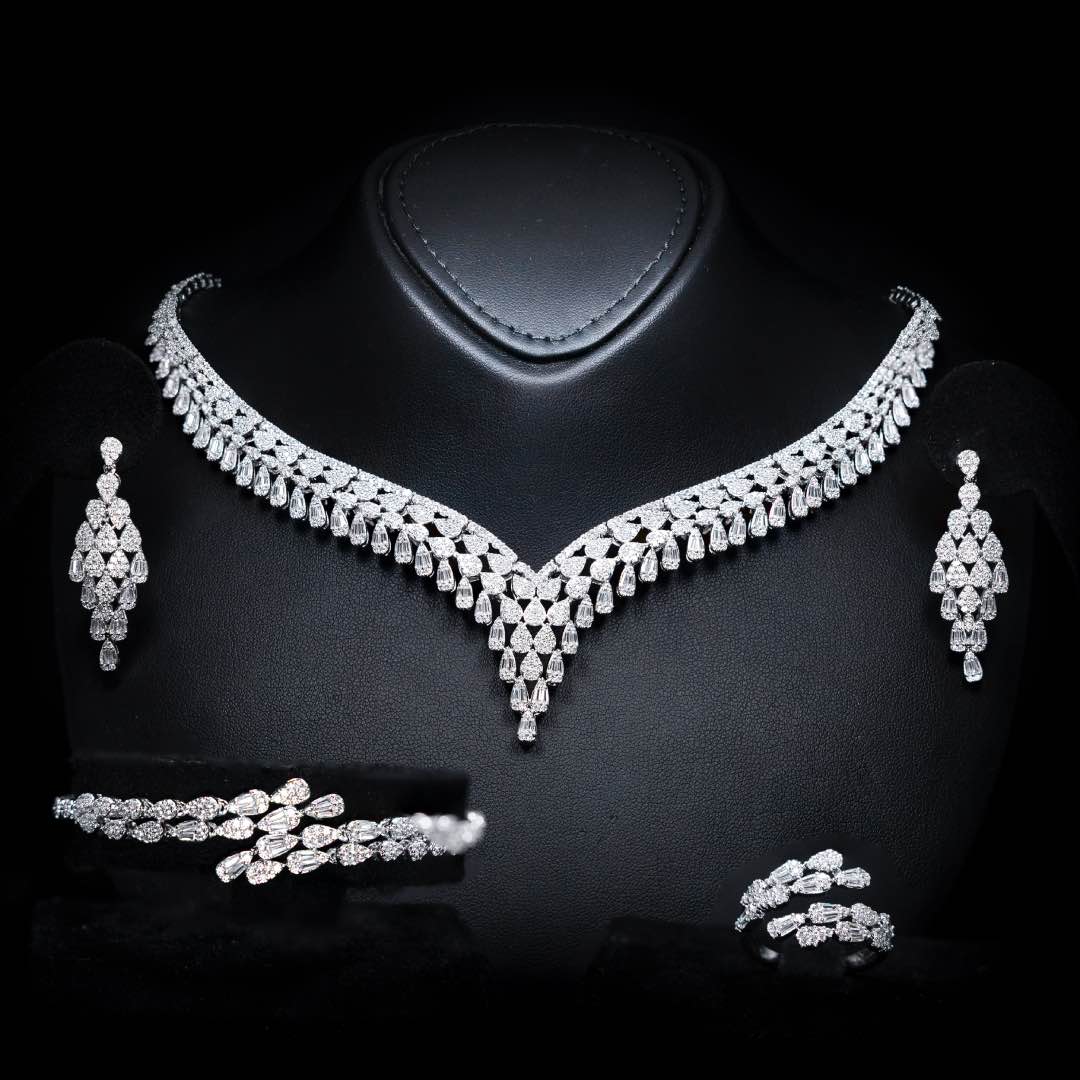 Omnia Dalilah White Luxury Bridal Full Set In Rhodium Plated with High Quality Zircon Stones