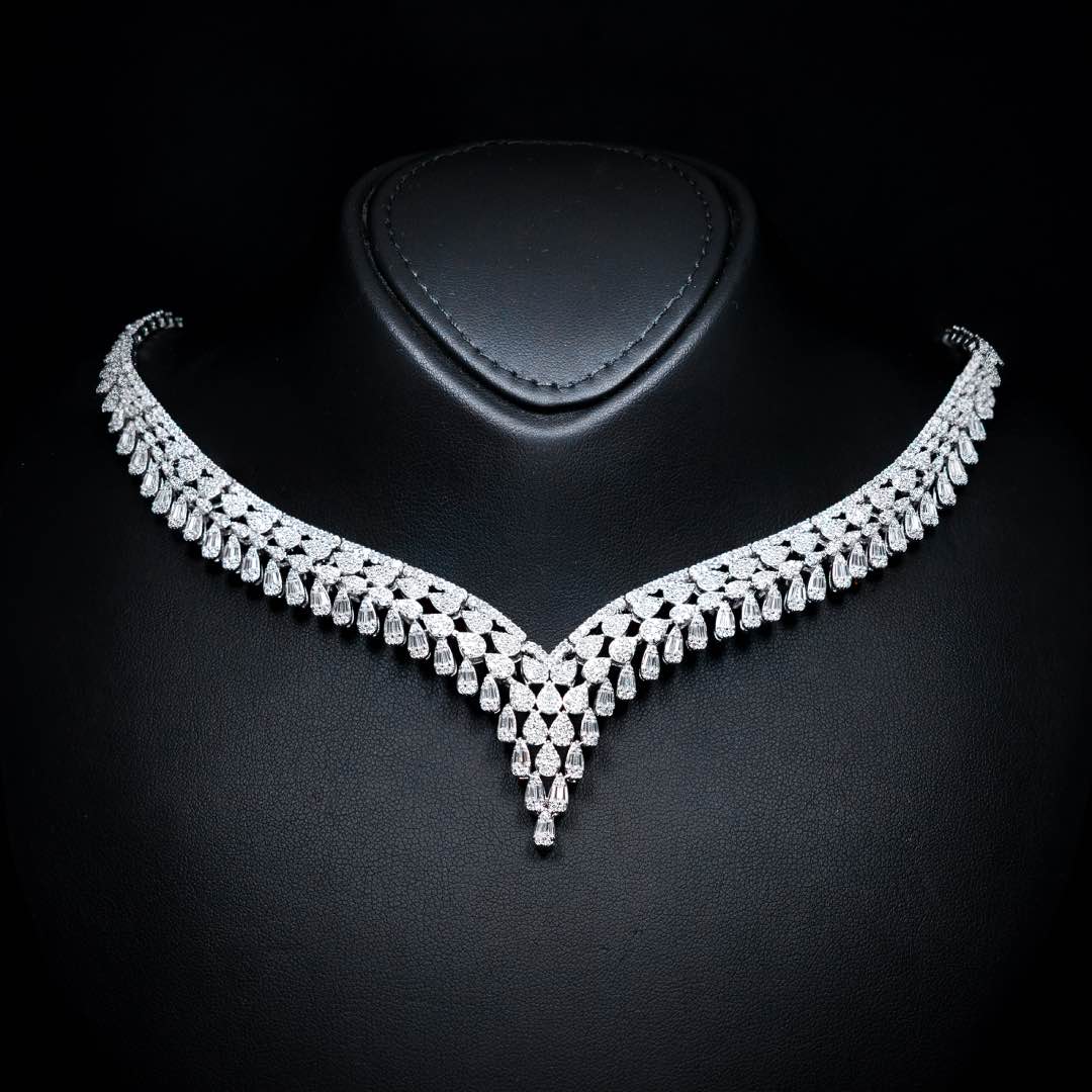 Omnia Dalilah White Luxury Bridal Full Set In Rhodium Plated with High Quality Zircon Stones - Image 2