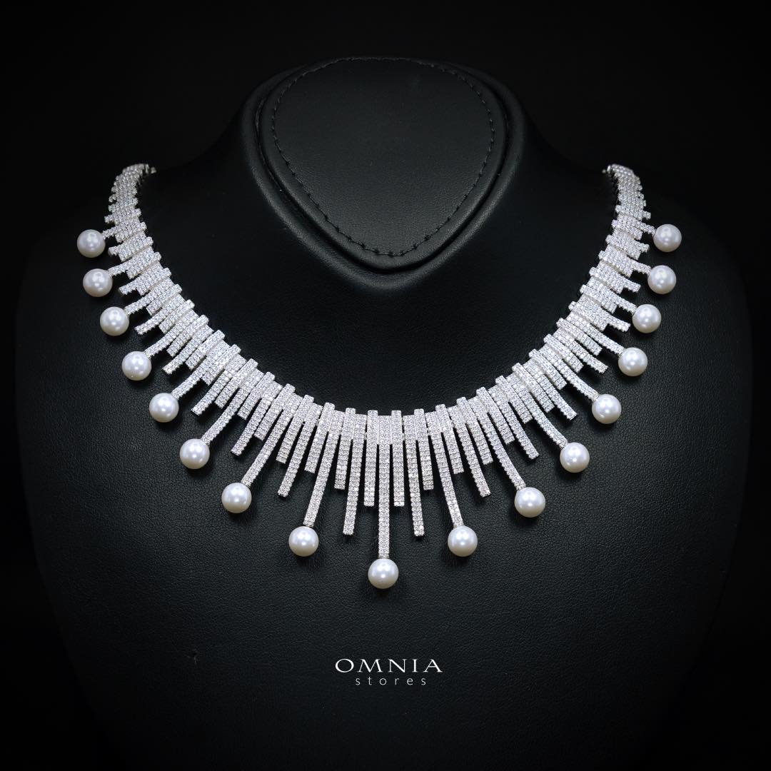 Omnia Ashley Pearl White Bridal Full Set in 925 Silver with High Quality Simulated Diamonds - Image 2
