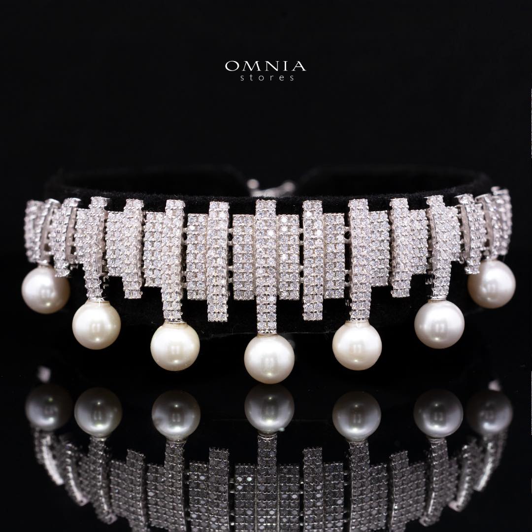 Omnia Ashley Pearl White Bridal Full Set in 925 Silver with High Quality Simulated Diamonds - Image 3