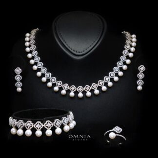 Omnia Sahira Pearl Bridal Full Set in 925 Silver with High-Quality White Zircon Stones
