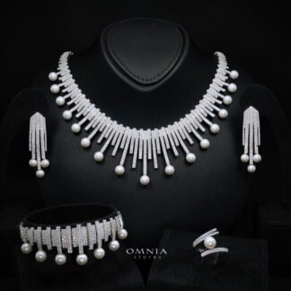 Omnia Ashley Pearl White Bridal Full Set in 925 Silver with High Quality Simulated Diamonds