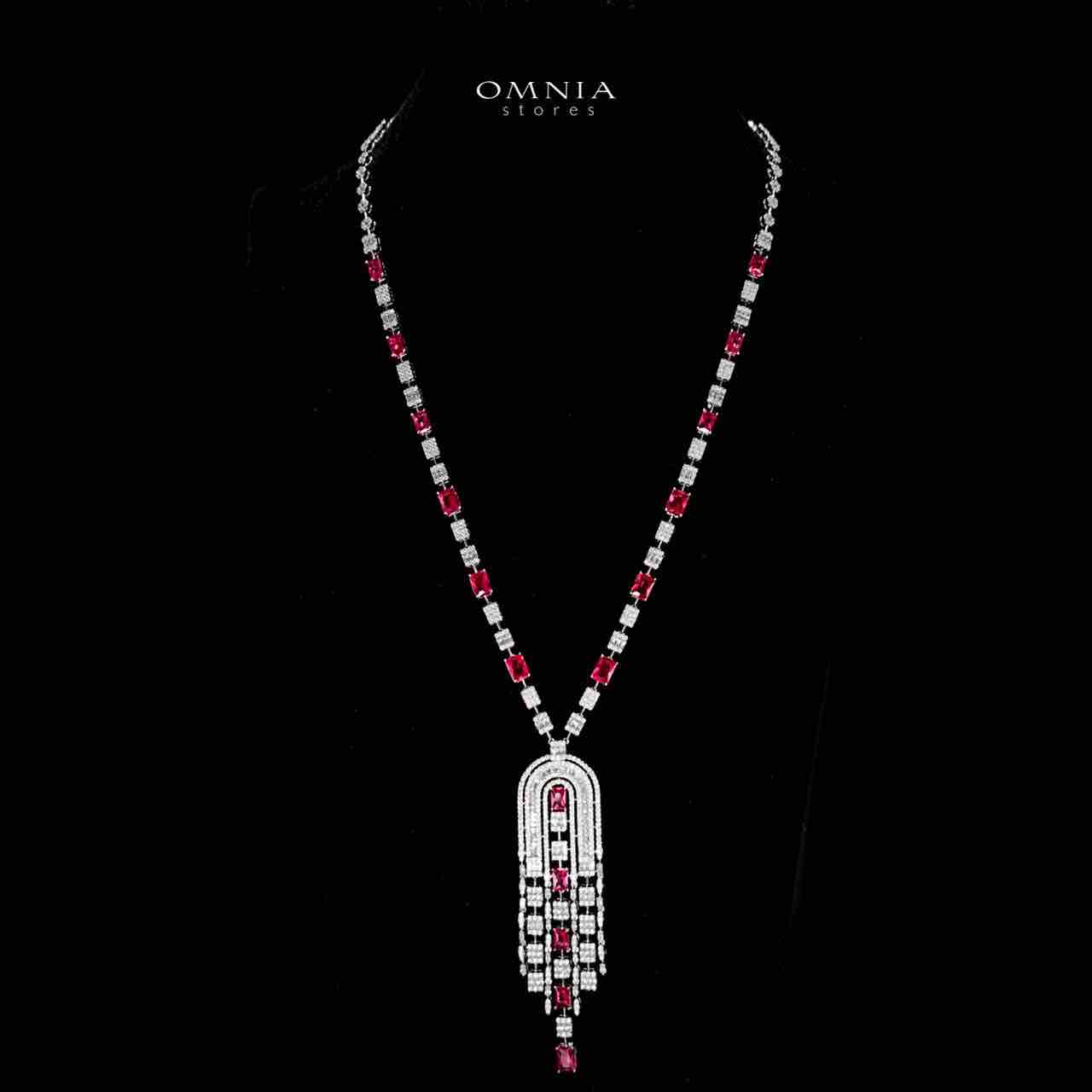 Omnia Jane Bridal Red Long Chain Set in Rhodium Plated Finish with High-Quality Zircon Stones - Image 2