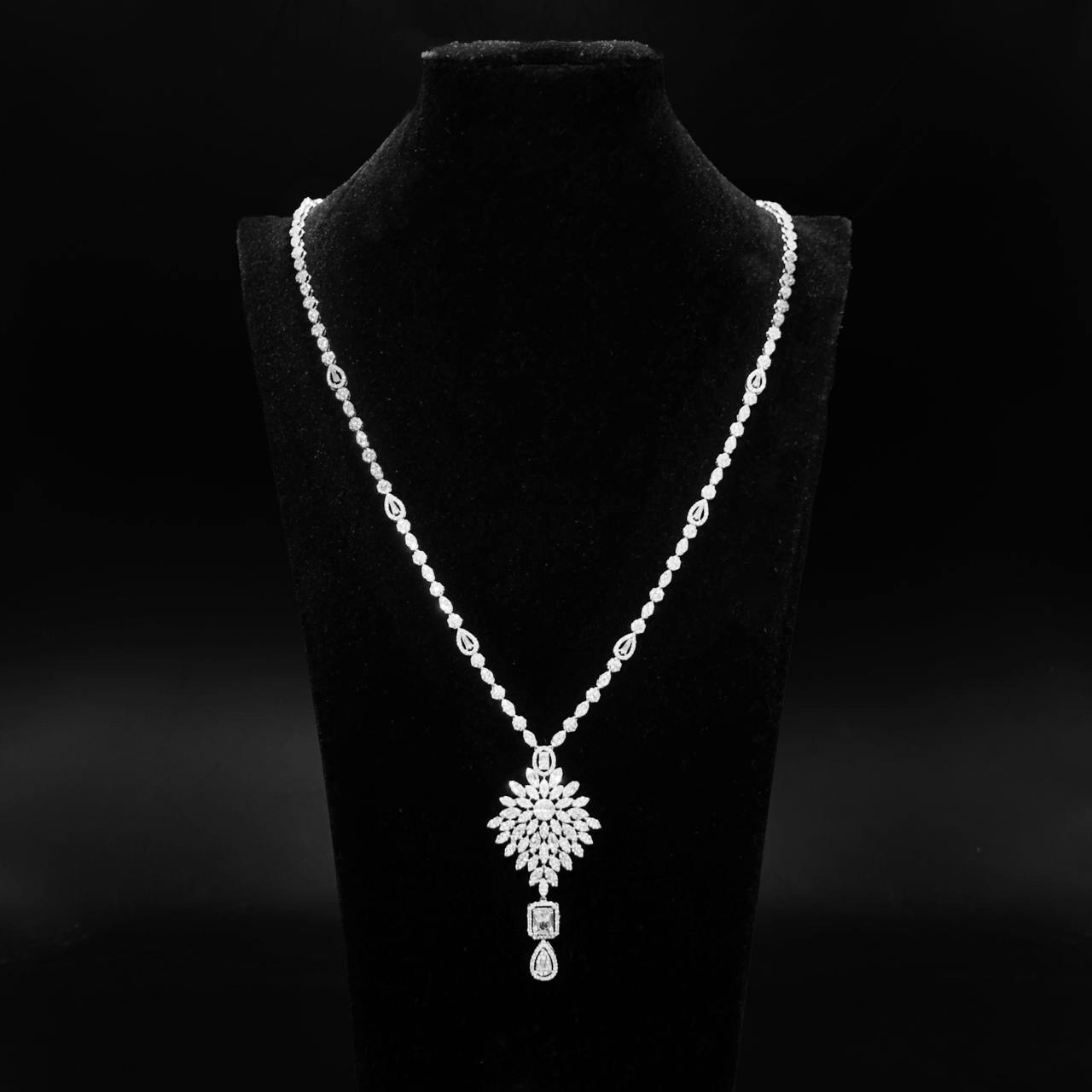 Omnia Duha White Long Chain Full Set Accessories in High Quality Zircon Stone Rhodium Plated - Image 2