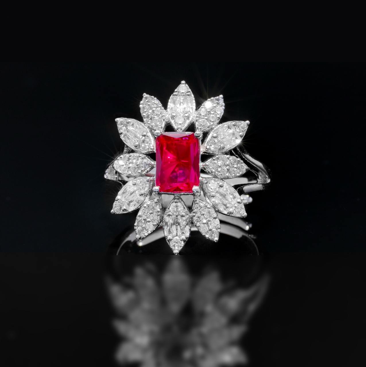 Omnia Duha Red Long Chain Full Set Accessories in High Quality Zircon Stone Rhodium Plated - Image 5