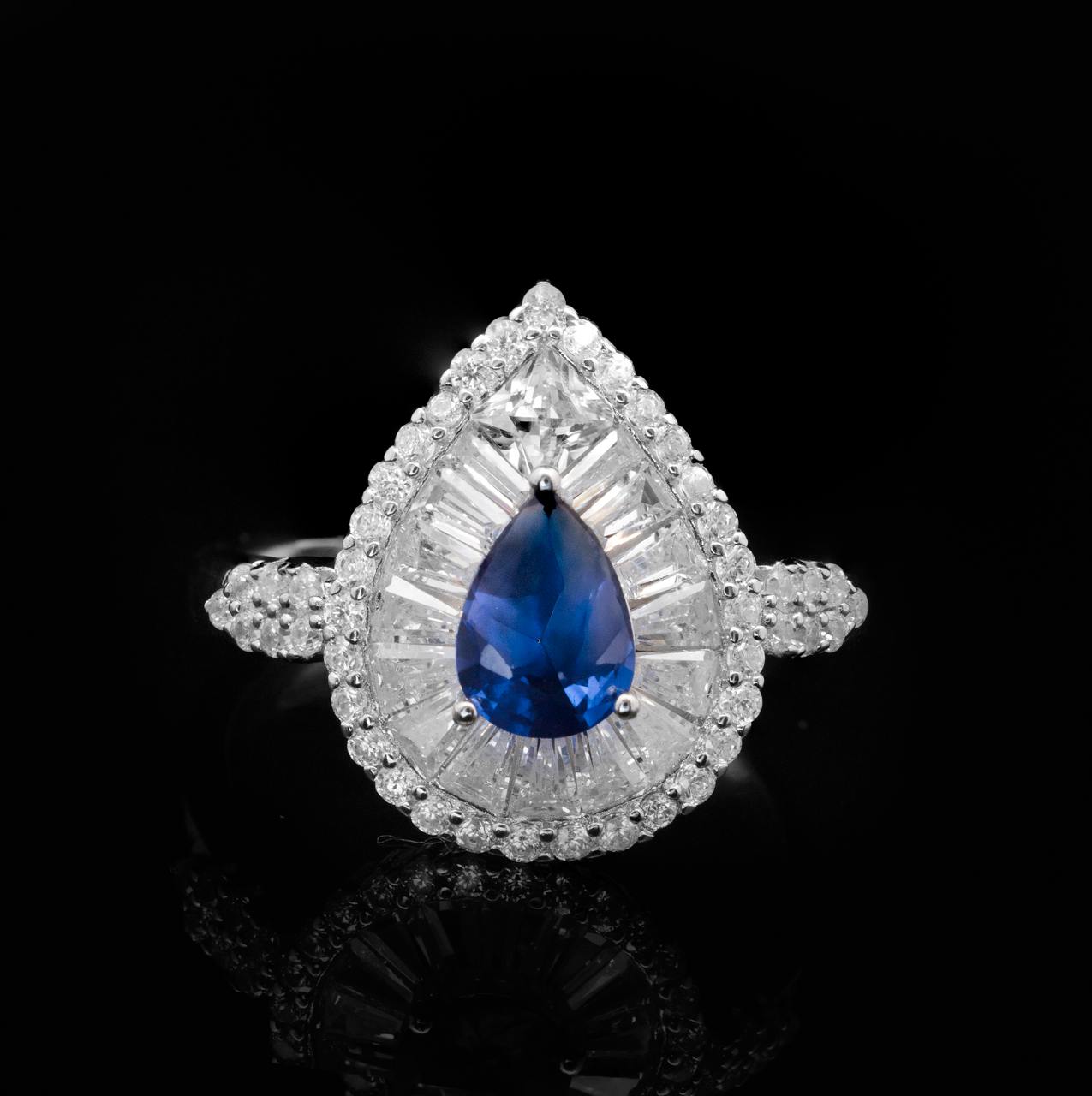 Omnia Sophia Blue Teardrop Bridal Full Set in 925 Silver with High Quality Simulated Diamonds - Image 3