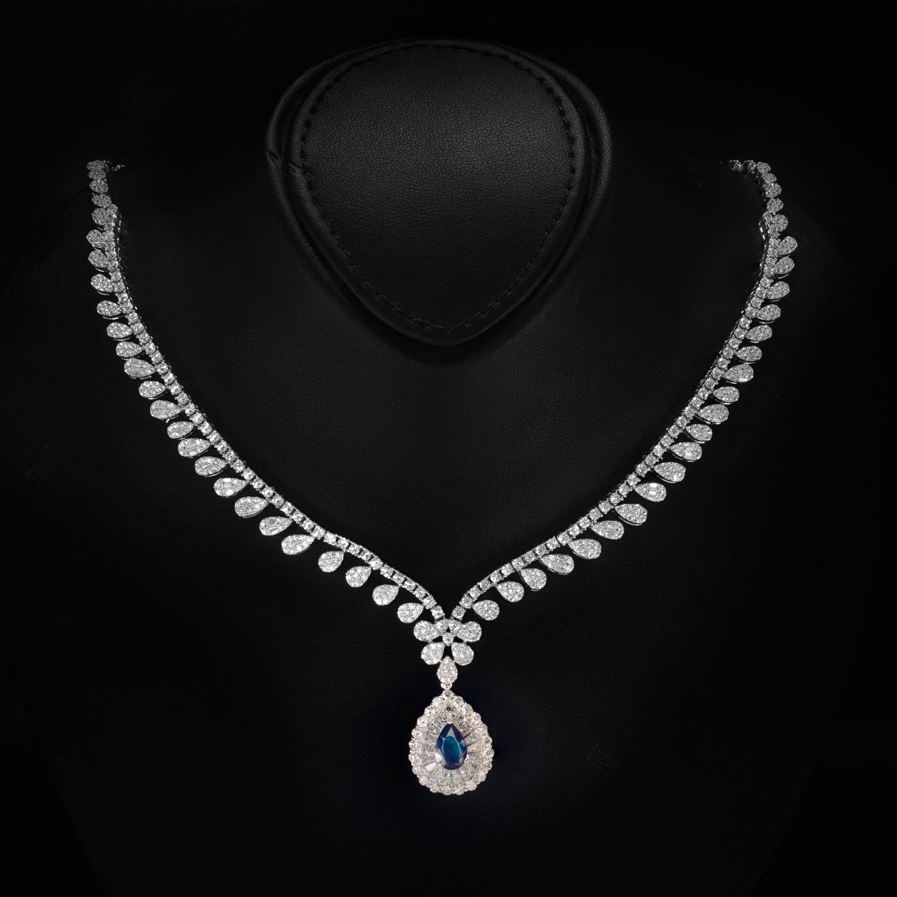Omnia Sophia Blue Teardrop Bridal Full Set in 925 Silver with High Quality Simulated Diamonds - Image 2