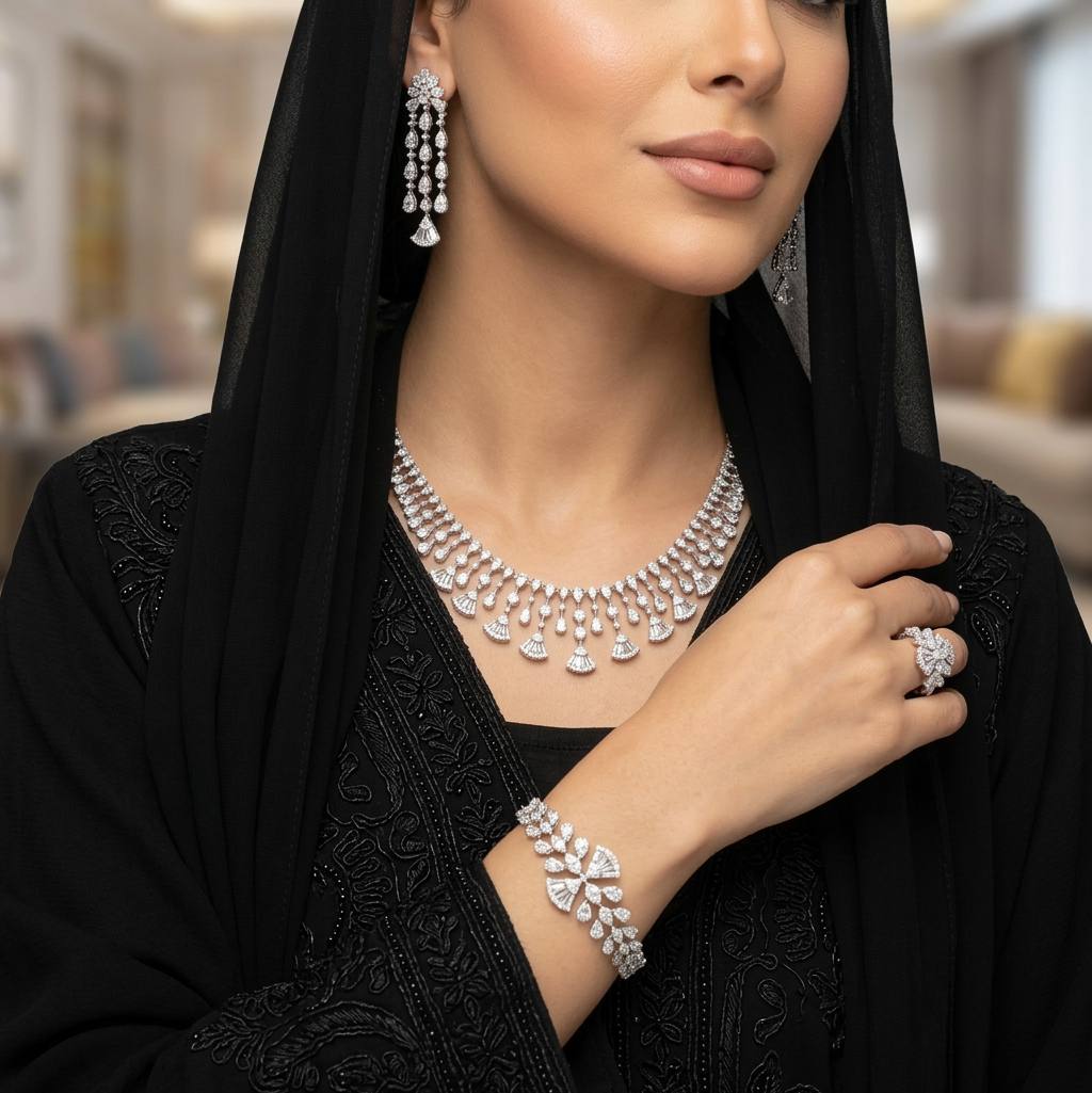 Omnia Rimal White Bridal Full Set in 925 Silver with High Quality Simulated Diamonds - Image 3