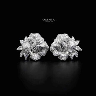 Omnia Stella Floral Earrings in 925 Silver with High Quality Simulated Diamonds