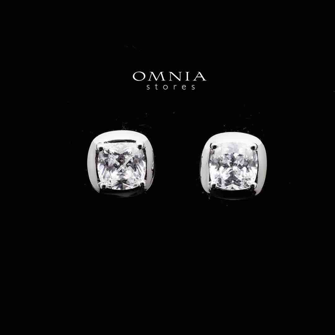 Omnia Hadeel Cushion Cut Stud Earrings in 92.5 Silver with High Quality Simulated Diamonds