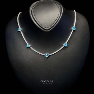 Omnia Louise Sky Blue Necklace In 92.5 Silver High Quality Simulated Diamonds