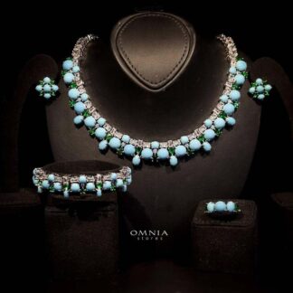 Omnia Rima Sky Blue Luxury Bridal Full Set in High Quality Simulated Diamonds