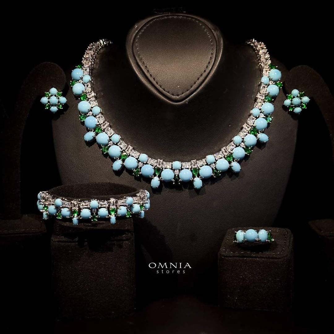 Omnia Rima Sky Blue Luxury Bridal Full Set in High Quality Simulated Diamonds