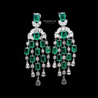 Omnia Israa Green Chandelier Earrings In 92.5 Silver High Quality Simulated diamonds