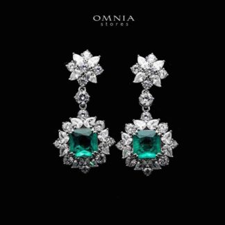 Omnia Rania Turquoise Statement Drop Earrings In 92.5 Silver with High Quality Simulated Diamonds - Turquoise