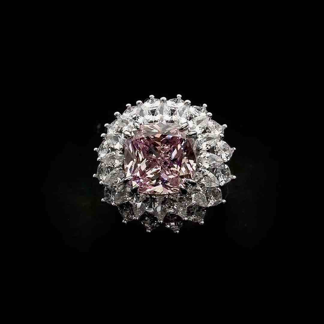 Omnia Thalia Pink Cushion Ring in 92.5 Silver with High-Quality Simulated Diamonds