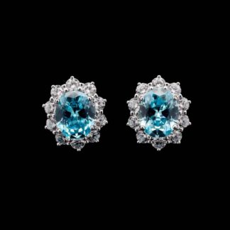 Omnia Elara Sky Blue Oval Stud Earrings in 925 Silver with High-Quality Simulated Diamonds