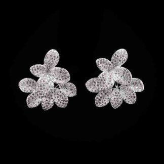 Omnia flora White Blossom Earrings with High-Quality Zircon Stones in Rhodium Plated