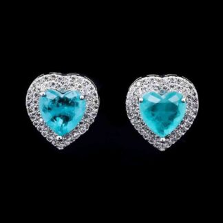 Omnia Serena Turquoise Heart-Shaped Stud Earrings with High-Quality Zircon Stones in Rhodium Plated