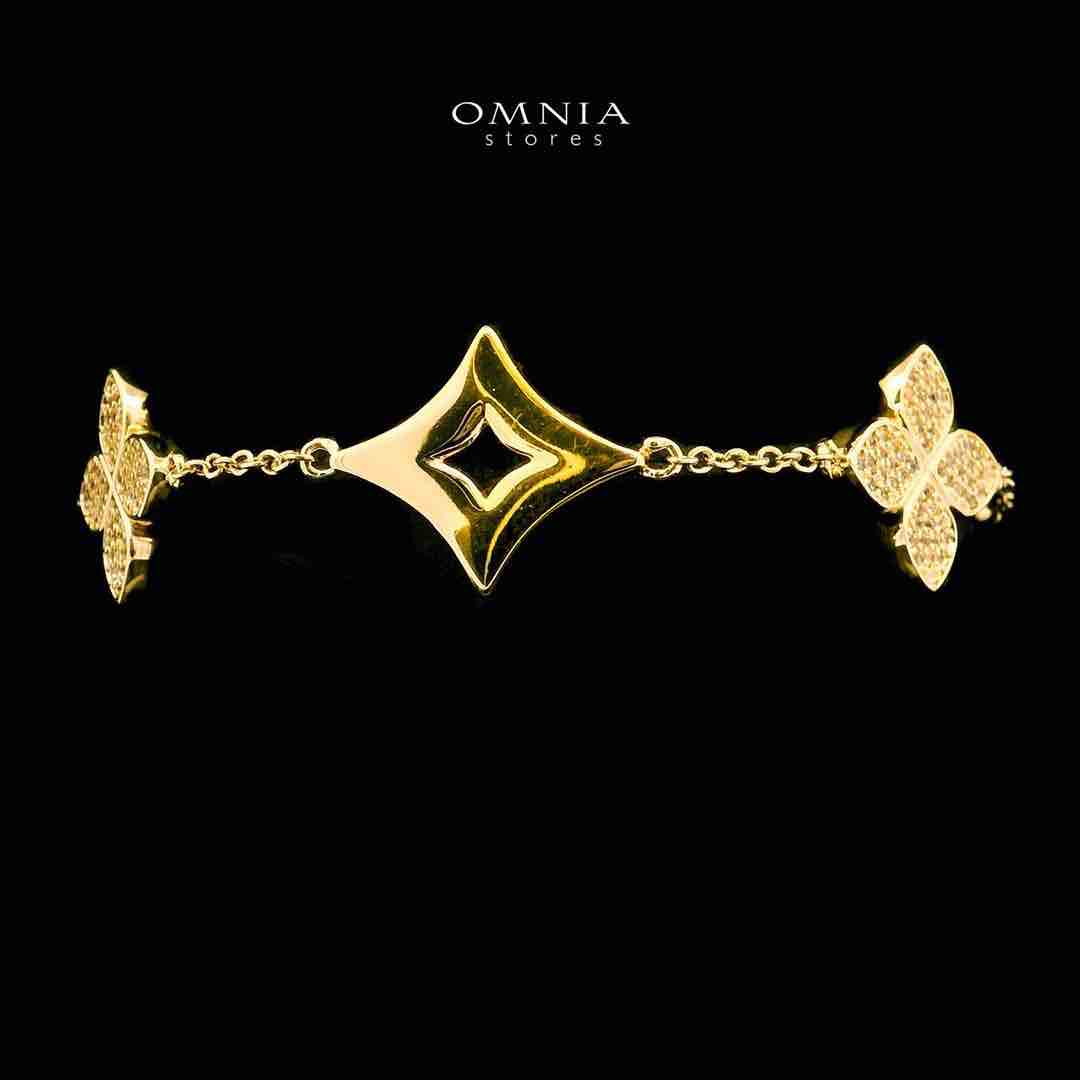 Omnia Golden Clove Bracelet with High-Quality Simulated Diamonds 18k Gold Plated