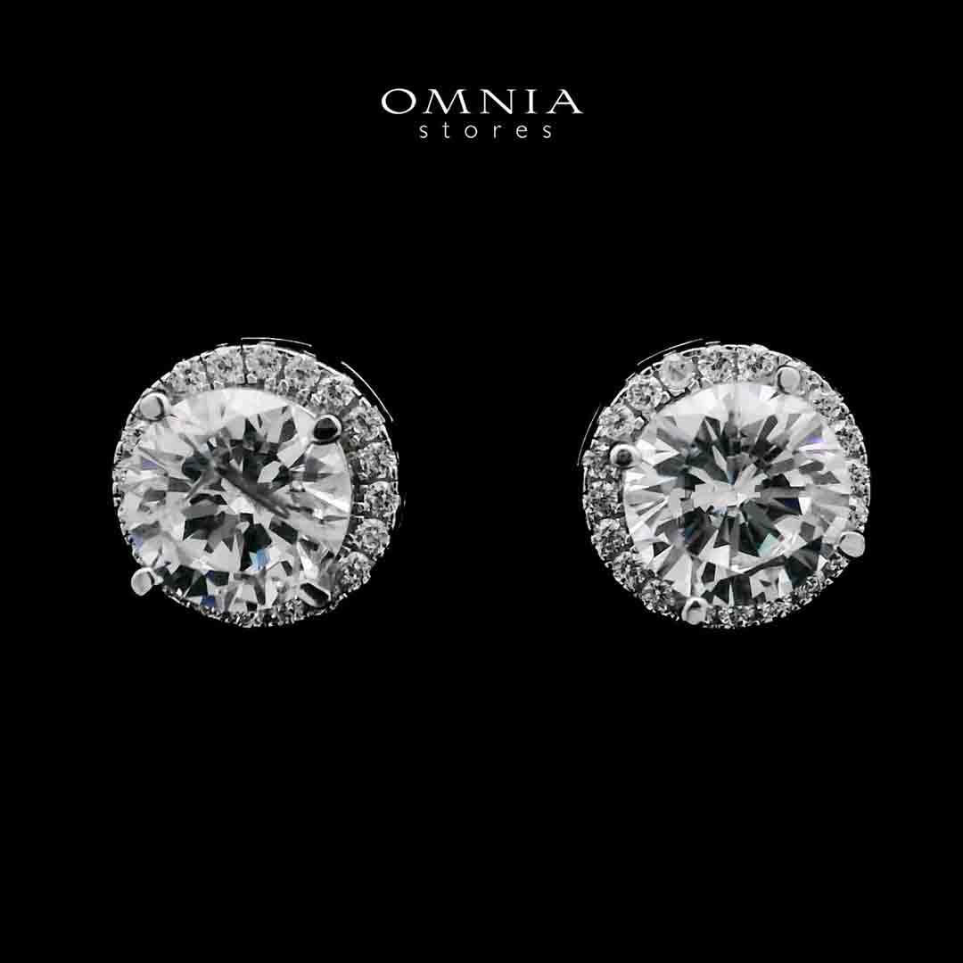 Zain White Stud Earrings In High-Quality Zircon Stones in a Rhodium Plated