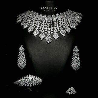 Omnia Asal White Luxury Bridal Full Set in High Quality Zircon Stone Rhodium Plated