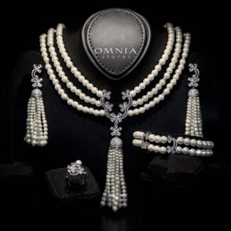 Omnia Sahar Multi-Layer Pearl Bridal Full Set with High Quality Simulated Diamond