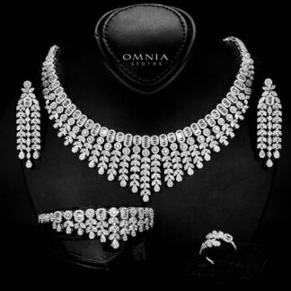 Omnia Fareeda White Luxury Bridal Full Set in High Quality Zircon Stone in Rhodium Plated