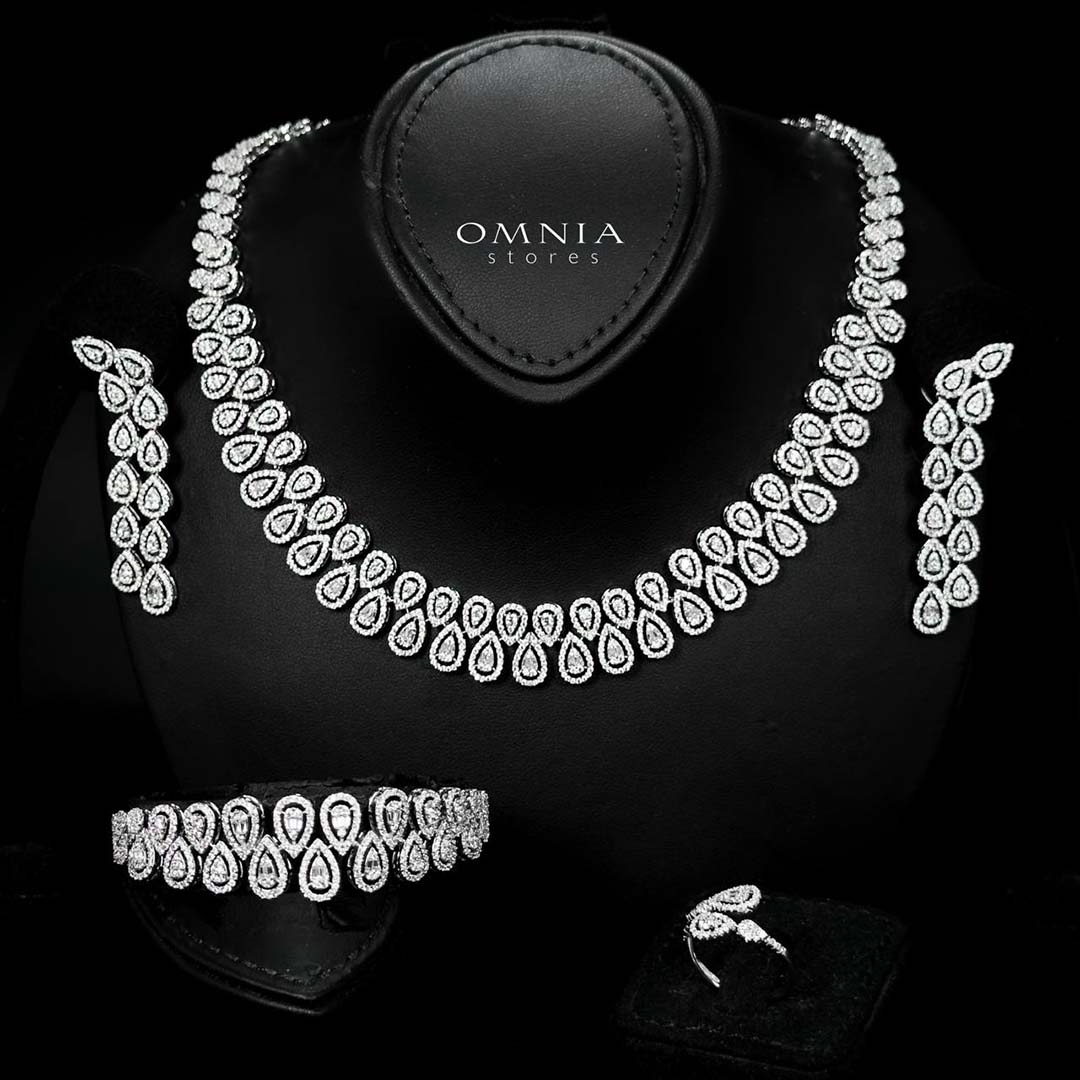 Omnia Kanzah Luxury Bridal White Full Set in High Quality Zircon Stone Rhodium Plated - Image 3