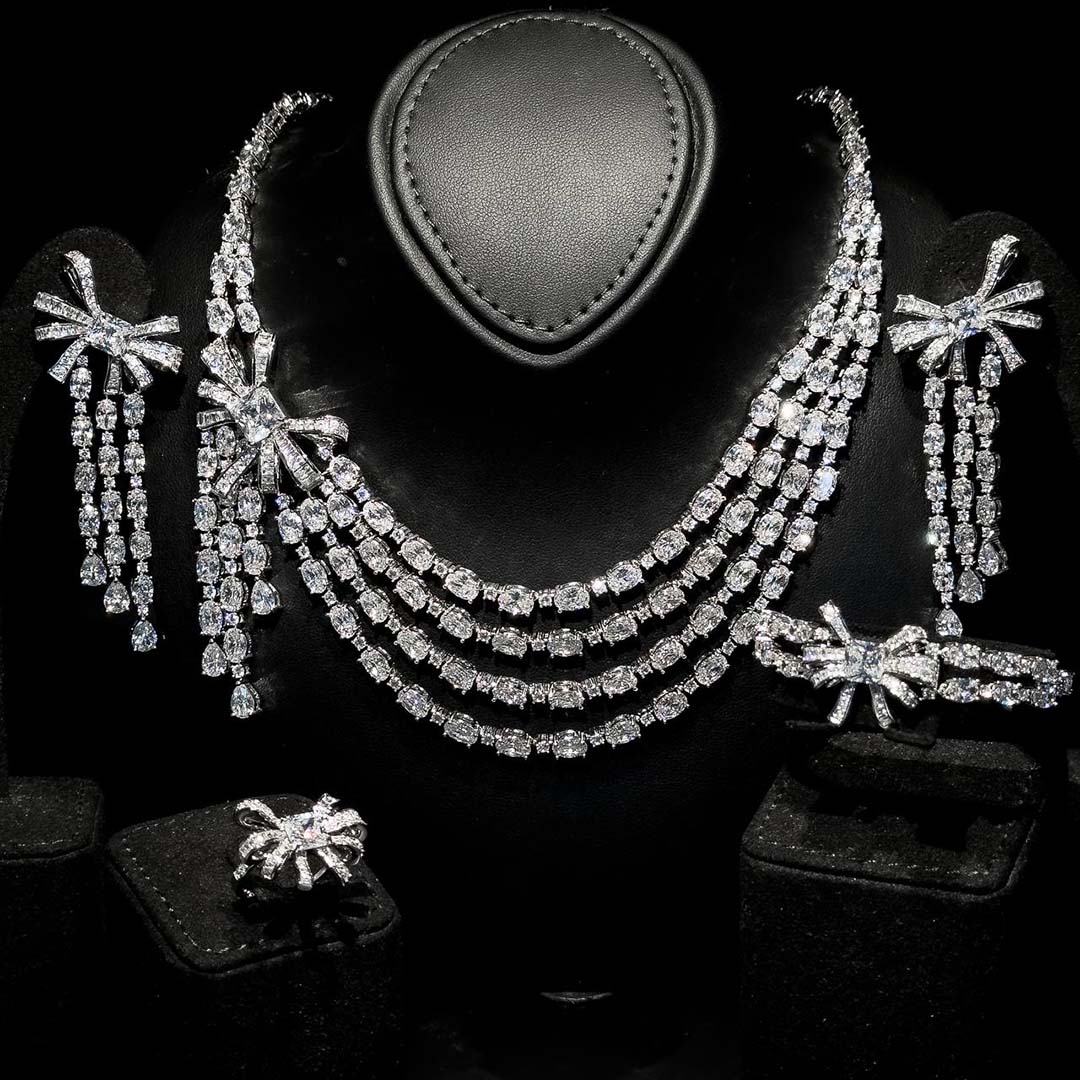 Omnia Mawada White Luxury Bridal Full Set in High Quality Zircon Stone Rhodium Plated