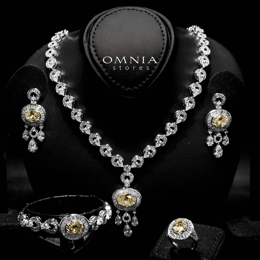Omnia Hayah Yellow Bridal Full Set in High Quality Zircon Stone in Rhodium Plated
