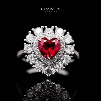 Omnia Lulwaan Silver Heart Ring In 925 Silver High Quality GRC Certified Red Lab Crafted Ruby Stones
