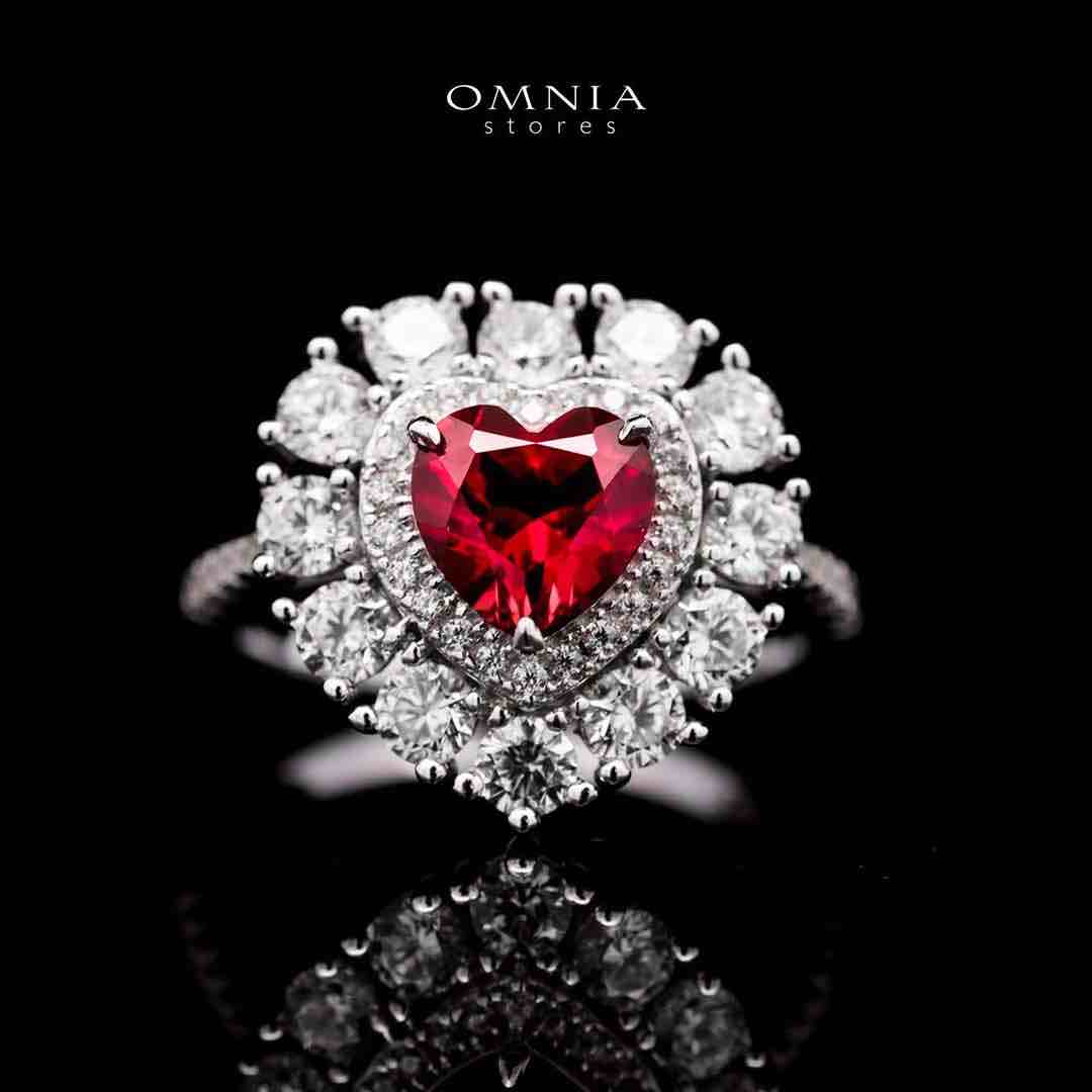 Omnia Lulwaan Silver Heart Ring In 925 Silver High Quality GRC Certified Red Lab Crafted Ruby Stones