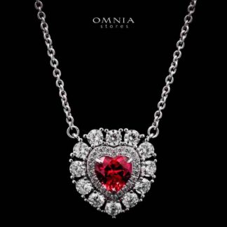 Omnia Lulwaan Silver Heart Shape Necklace In 925 Silver High Quality GRC Certified Red Lab Grown Ruby Stones