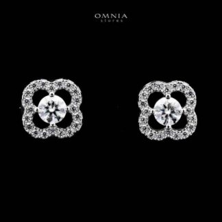 Omnia Kashifah Square Silver Earrings 925 Silver in GRA Certified High Quality White Moissanite Stones