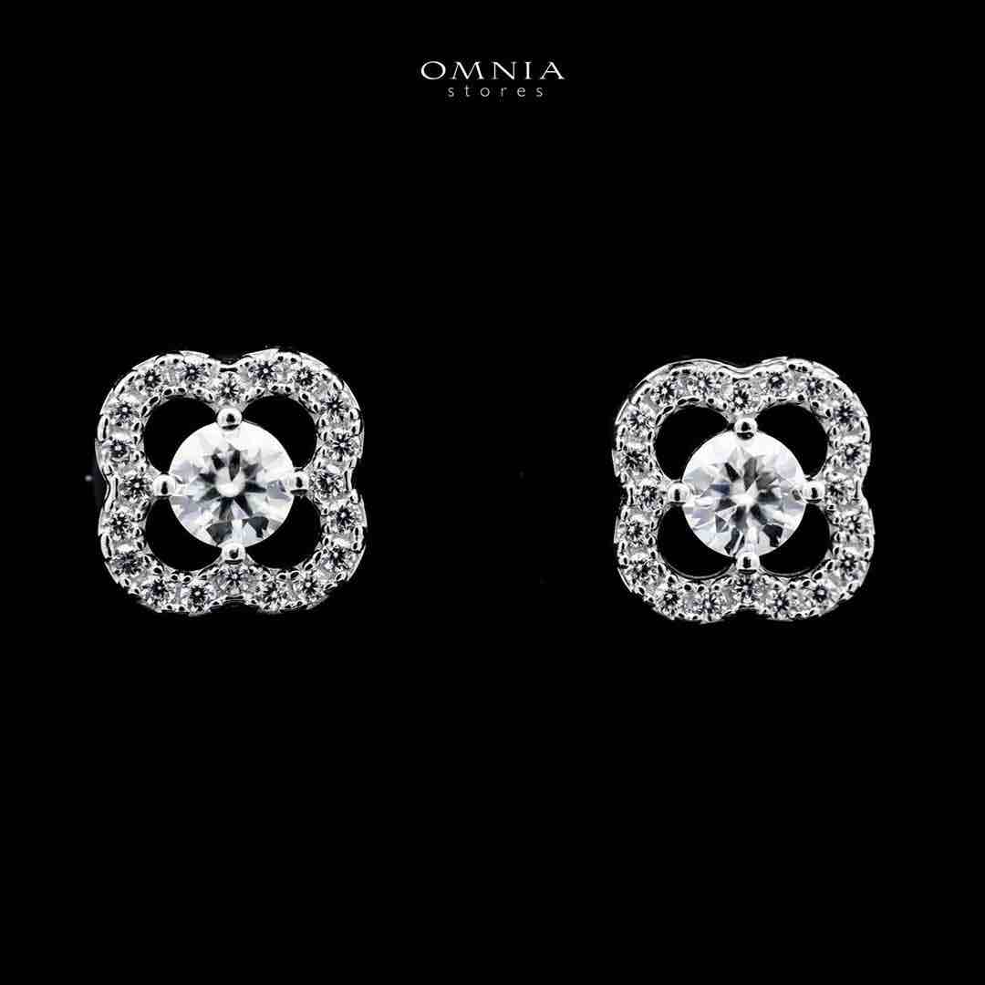 Omnia Kashifah Square Silver Earrings 925 Silver in GRA Certified High Quality White Moissanite Stones