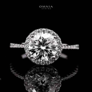 Omnia Nerina Classic Round Halo Moissanite Ring – Certified 925 Sterling Silver (GRA Certified)
